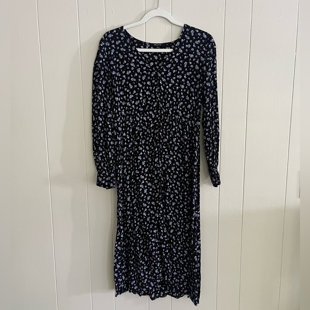 Madewell Black and White Floral Midi Dress
